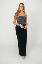 Annie Linen & Knit Maxi Dress in Black Stripe