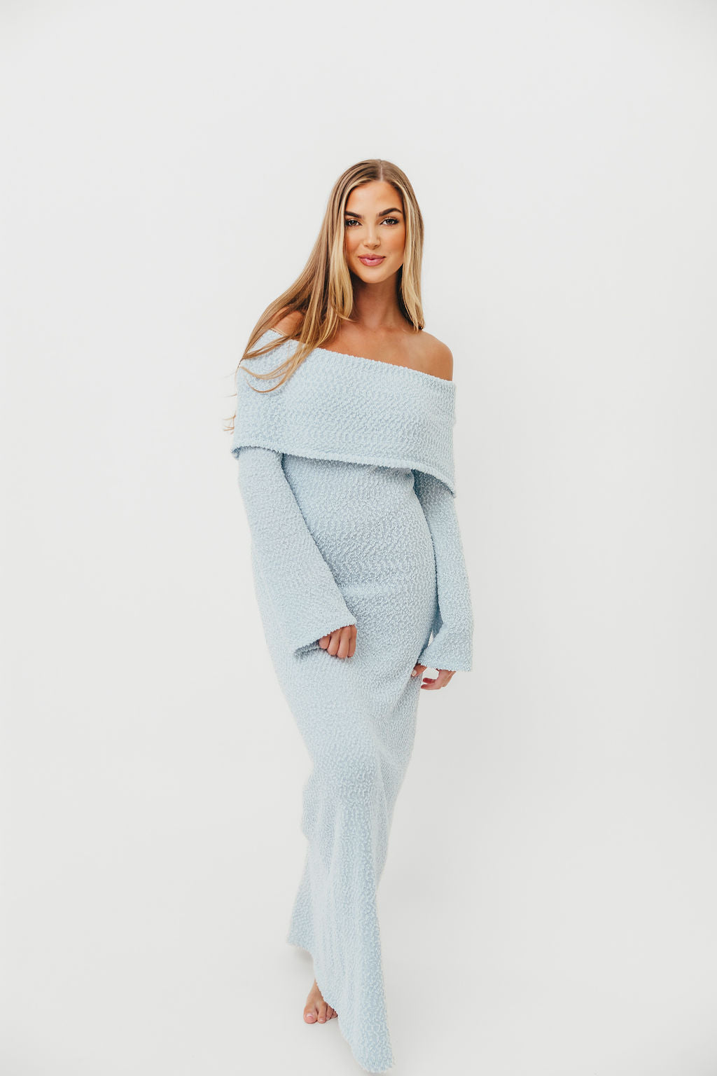 Nora Knit Maxi Dress in Dusty Blue - Bump Friendly