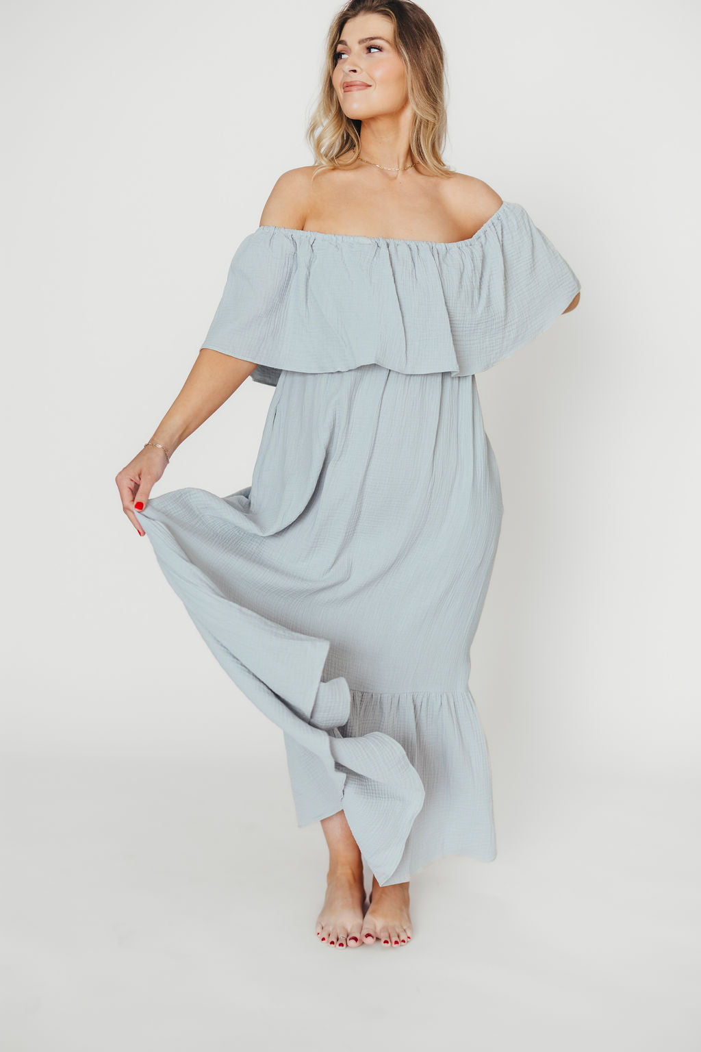 Josie 100% Cotton Maxi Dress in Cloud - Bump & Nursing Friendly