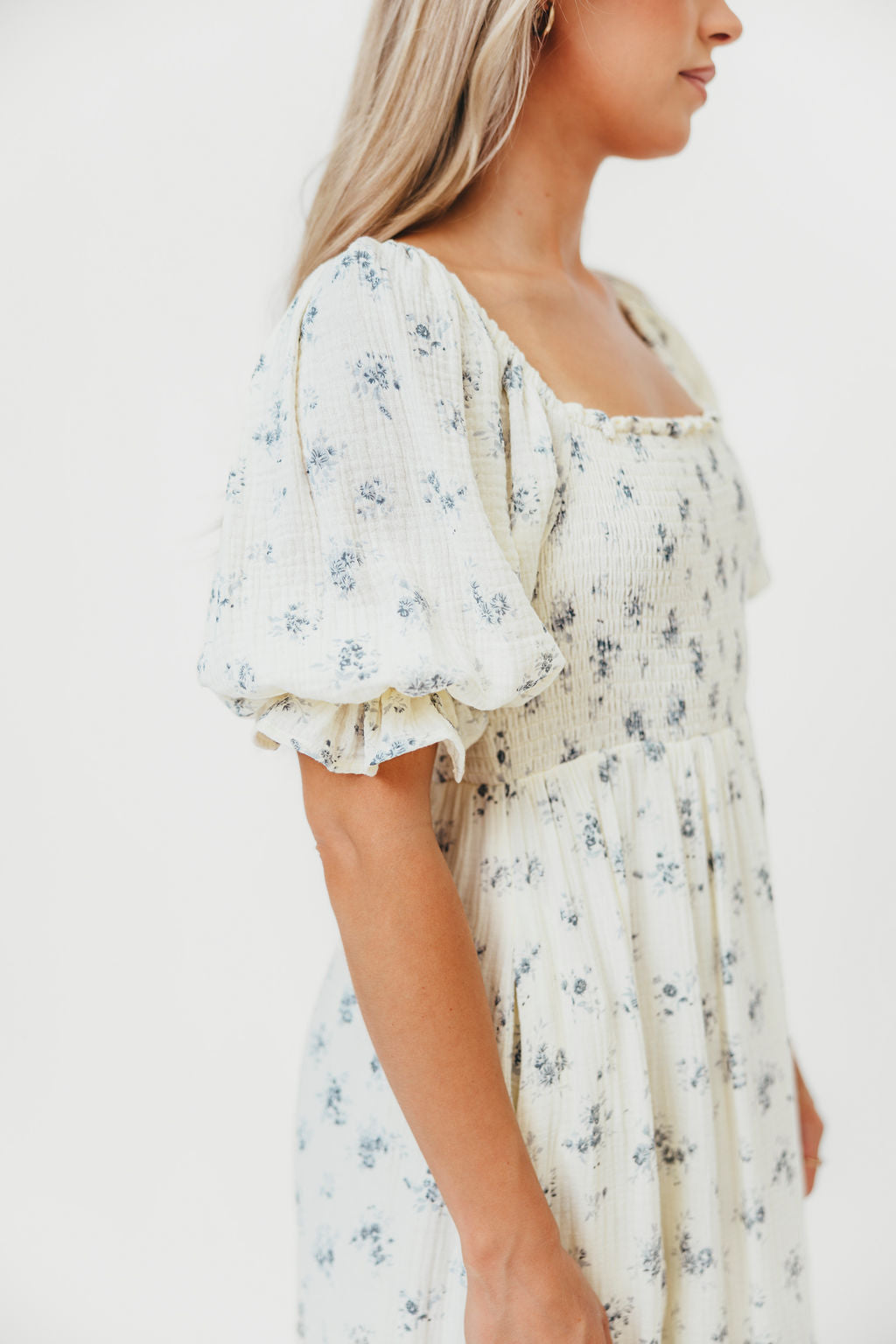 Livvy 100% Cotton Maxi Dress in Dusty Blue Floral - Bump Friendly & Inclusive Sizing