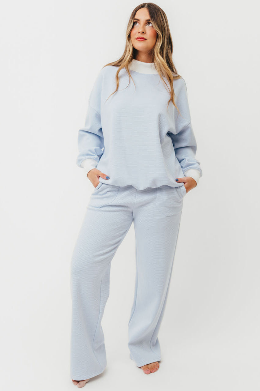 Cynthia Mini Striped Mock Neck Sweatshirt Blue and White