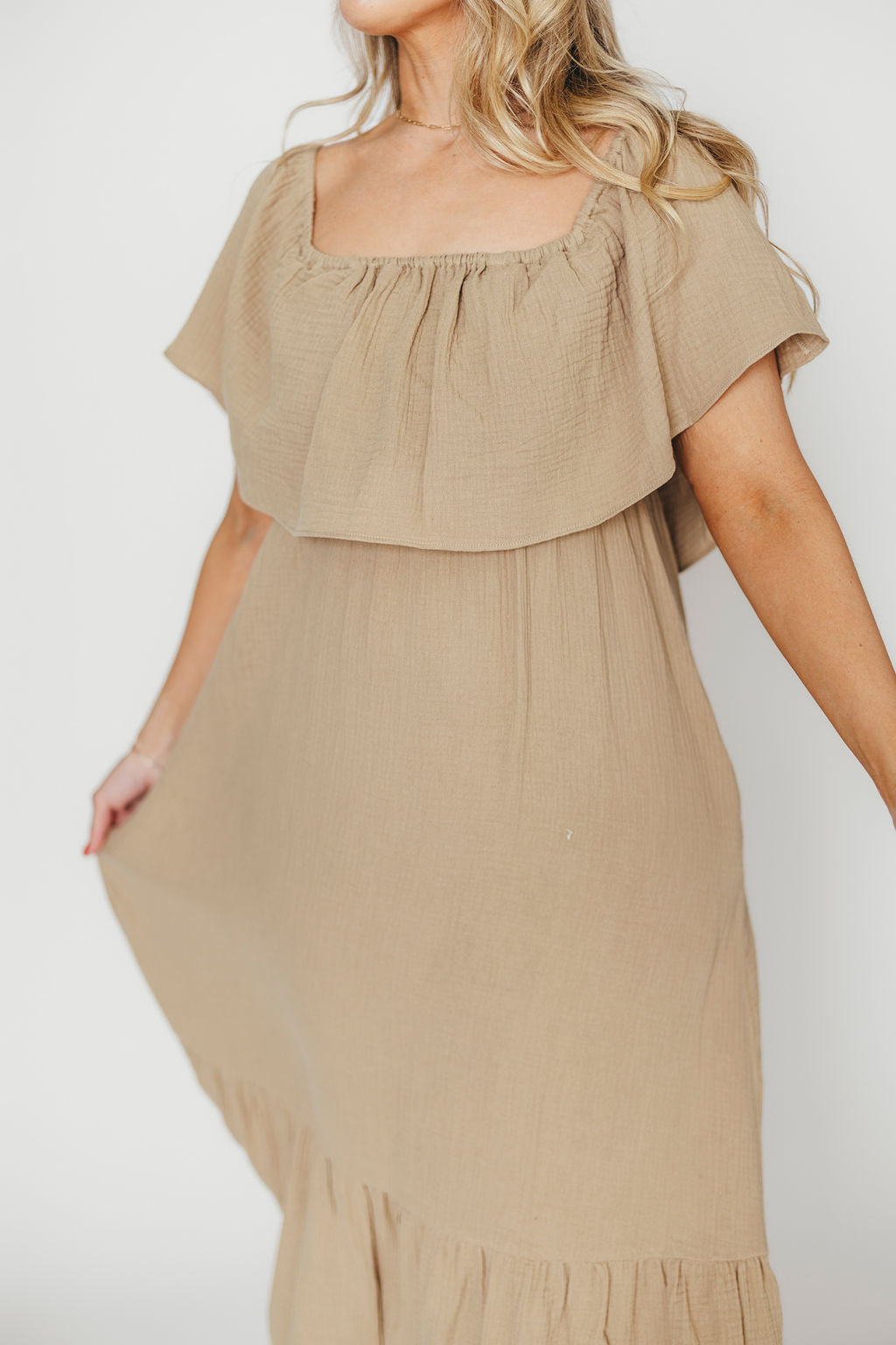 Josie 100% Cotton Maxi Dress in Khaki