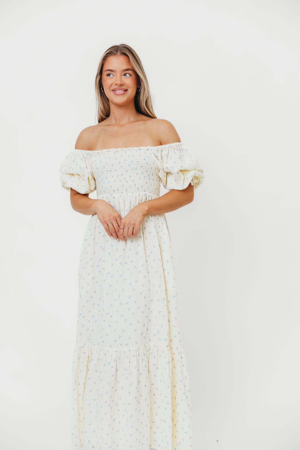 Livvy 100% Cotton Maxi Dress in Petite Blue Floral -Bump Friendly & Inclusive Sizing