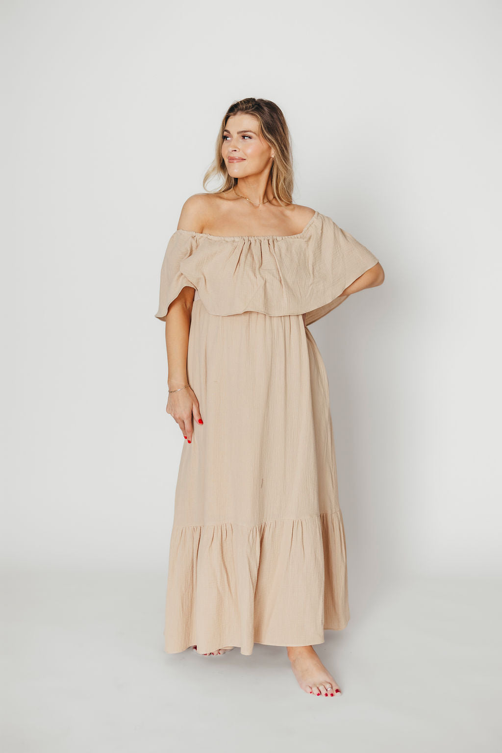 Josie 100% Cotton Maxi Dress in Beige - Bump & Nursing Friendly *Final-Sale*