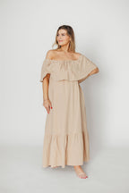 Josie 100% Cotton Maxi Dress in Beige - Bump & Nursing Friendly *Final-Sale*