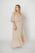 Josie 100% Cotton Maxi Dress in Beige - Bump & Nursing Friendly *Final-Sale*