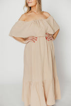 Josie 100% Cotton Maxi Dress in Beige - Bump & Nursing Friendly *Final-Sale*