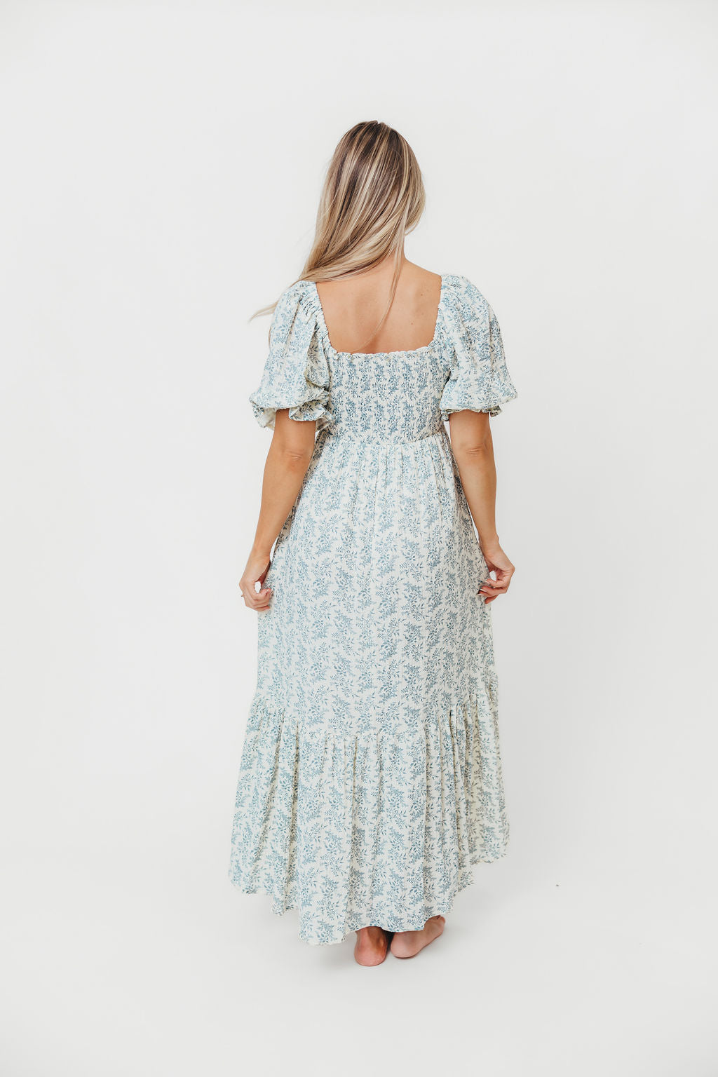 Livvy 100% Cotton Maxi Dress in Blue Foliage - Bump Friendly & Inclusive Sizing