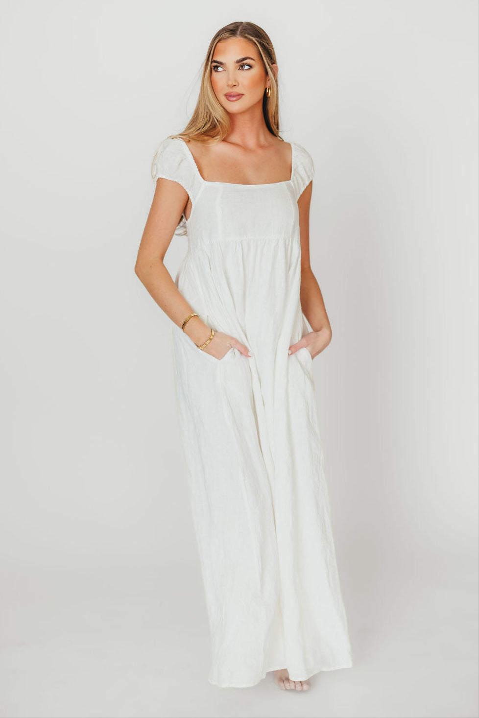 Novella 100% Linen Maxi Dress in Off-White - Bump Friendly