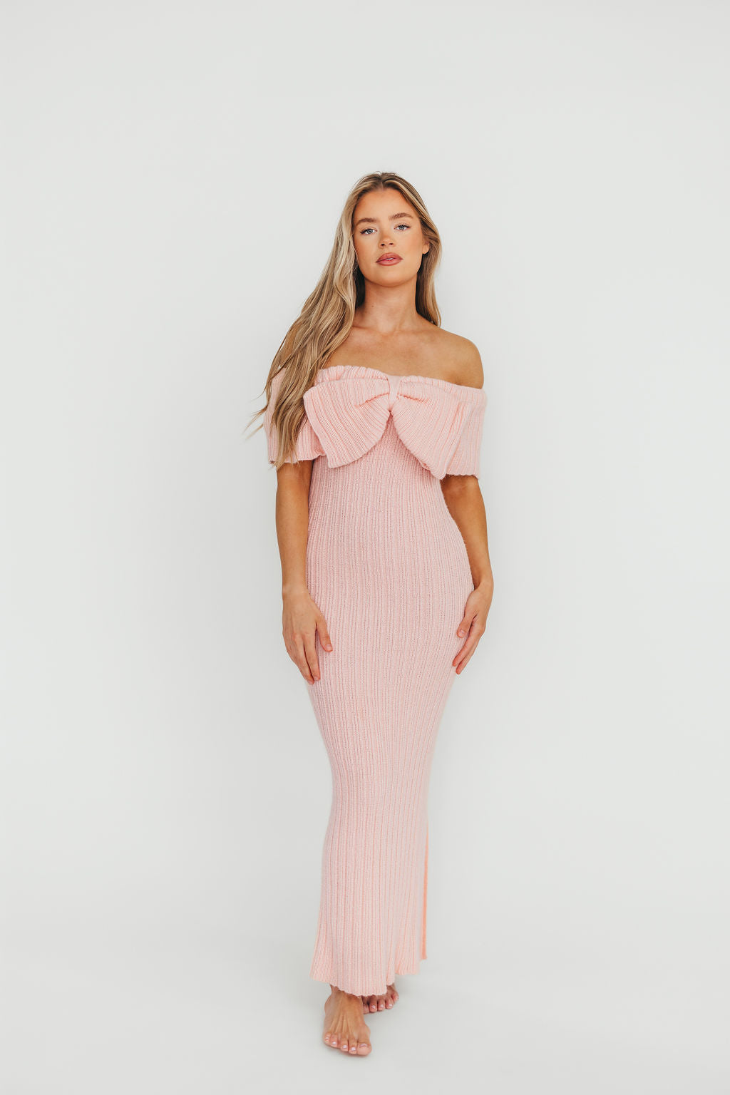 Aston Bow Front Maxi Sweater Dress in Pinkish Petal – Bump Friendly & Inclusive Sizing (XS-3XL) *12/19 PRE-ORDER*