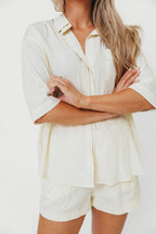 Vaughn Semi-Sheer Relaxed Button-Down Shirt in Light Yellow