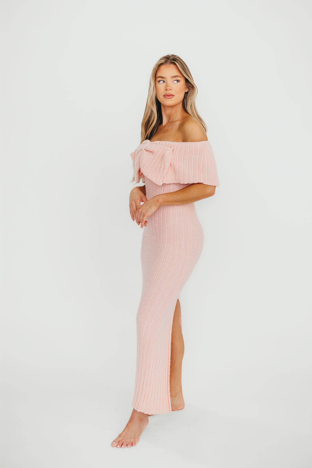 Aston Bow Front Maxi Sweater Dress in Pinkish Petal – Bump Friendly & Inclusive Sizing (XS-3XL) *12/19 PRE-ORDER*