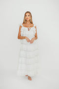 Mikayla 100% Cotton Lace and Gauze Contrast Tiered Maxi Dress in Off-White *Final-Sale*