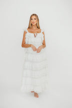 Mikayla 100% Cotton Lace and Gauze Contrast Tiered Maxi Dress in Off-White *Final-Sale*