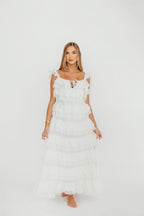 Mikayla 100% Cotton Lace and Gauze Contrast Tiered Maxi Dress in Off-White *Final-Sale*
