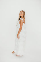 Mikayla 100% Cotton Lace and Gauze Contrast Tiered Maxi Dress in Off-White *Final-Sale*