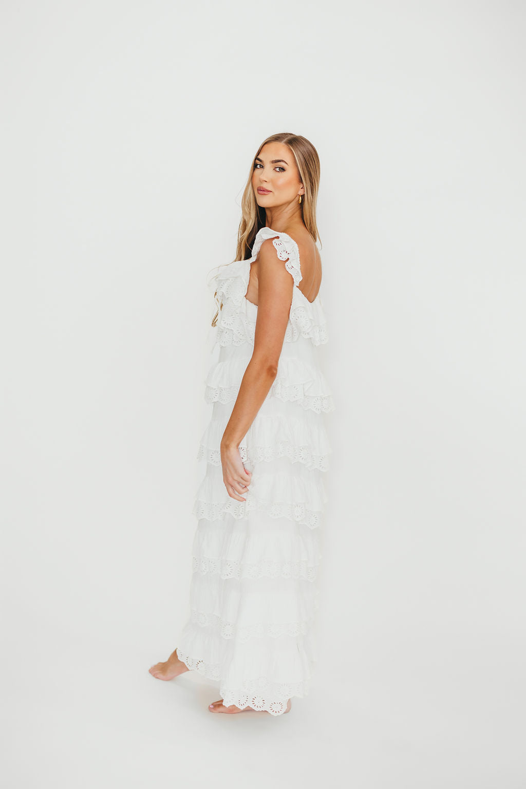 Mikayla 100% Cotton Lace and Gauze Contrast Tiered Maxi Dress in Off-White *Final-Sale*