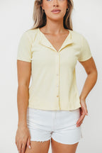 Petra Ribbed Button-Up Knit Top in Daisy