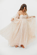 Delilah Maxi Dress with Train in Peach - Bump Friendly (XS-3XL)