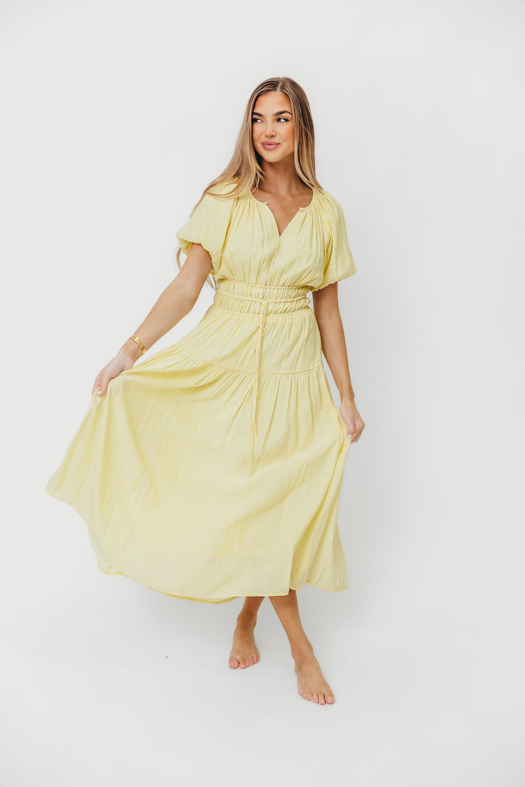 Pamela Elegant Tiered Maxi Dress in Light Yellow *Final-Sale*