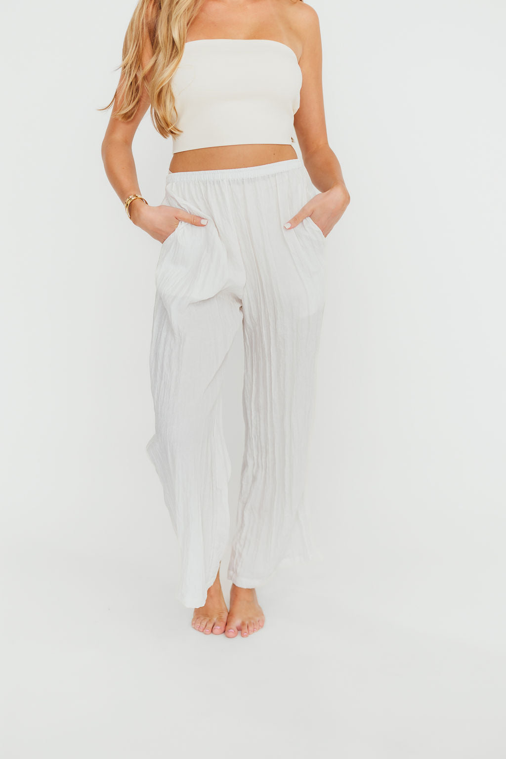Harmony Crinkle Fabric Pants in Milk (Please see description) *Final-Sale*