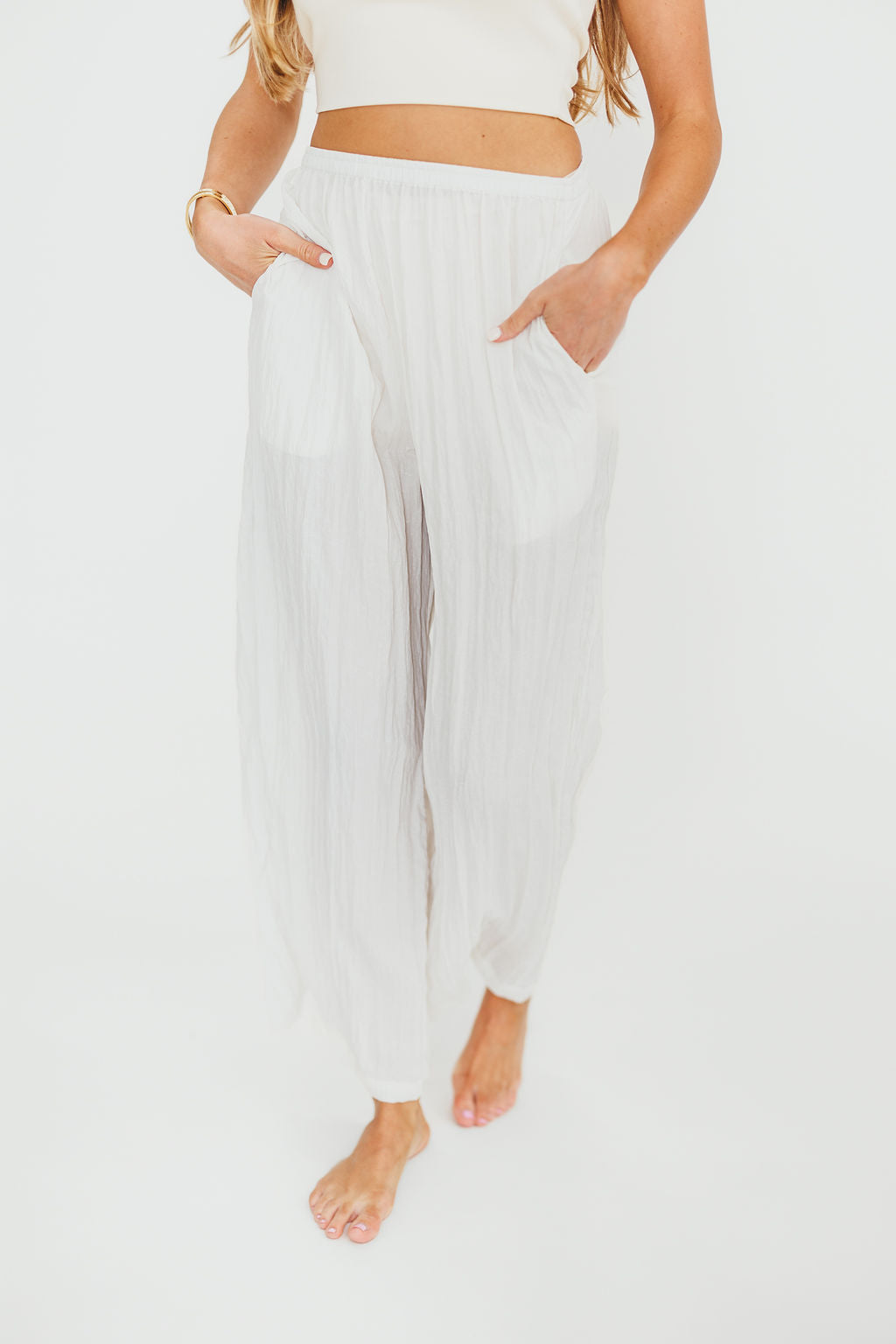 Harmony Crinkle Fabric Pants in Milk (Please see description) *Final-Sale*