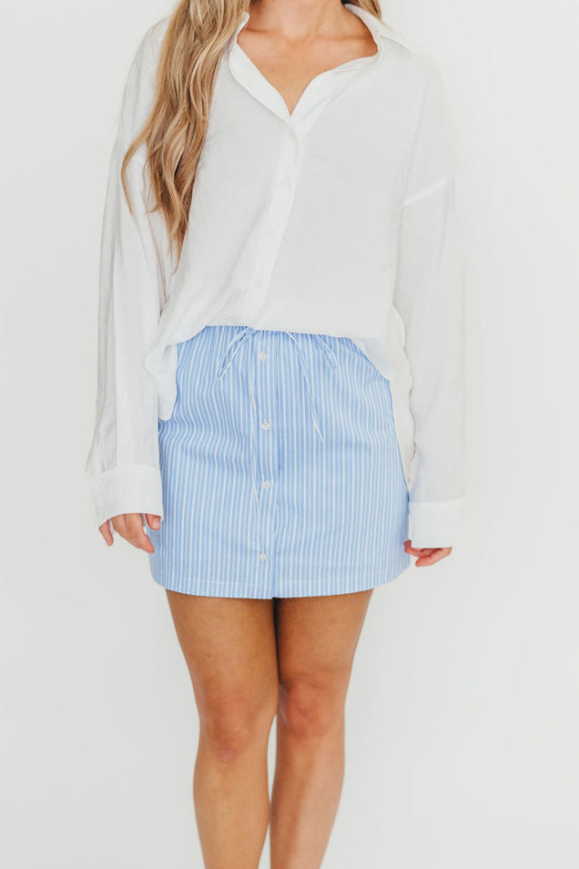 Sia Striped Poplin Drawstring Skort in Light Blue *Final-Sale*