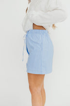 Sia Striped Poplin Drawstring Skort in Light Blue *Final-Sale*