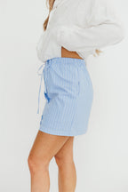 Sia Striped Poplin Drawstring Skort in Light Blue *Final-Sale*