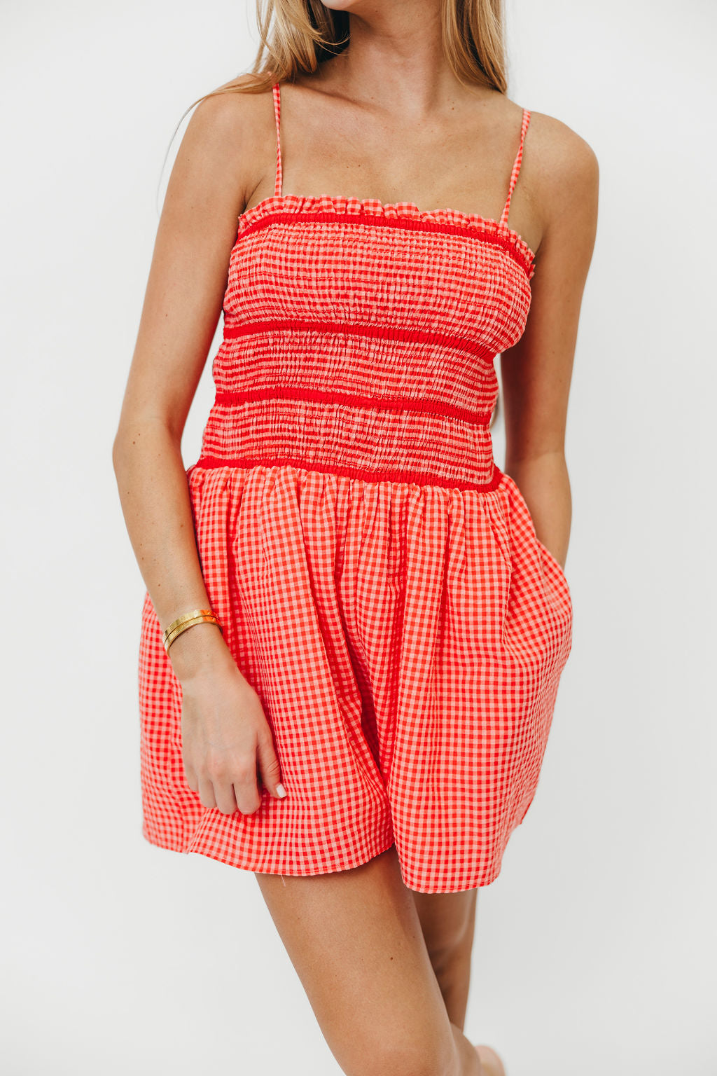 Posey Gingham Romper in Pink/Red