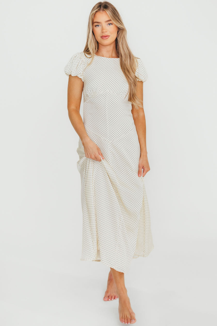 Perla Polka Dot Midi Dress in Ivory