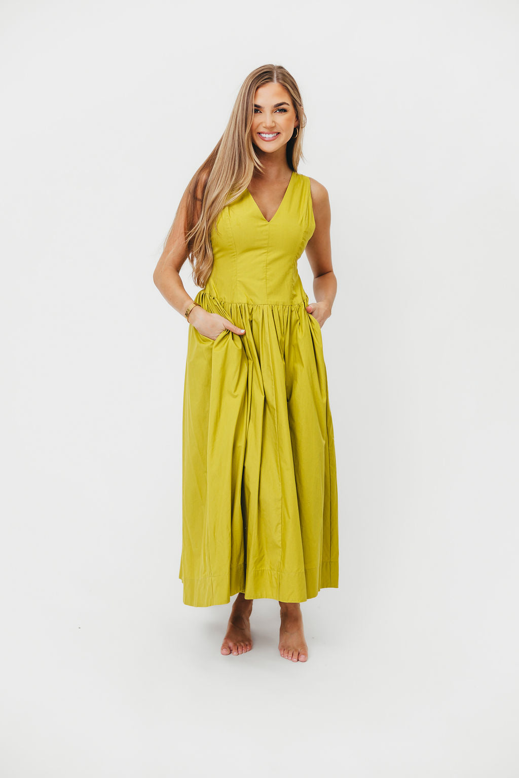 Cece 100% Cotton Bow Detail Woven Maxi Dress in Lemon Grass *Final-Sale*