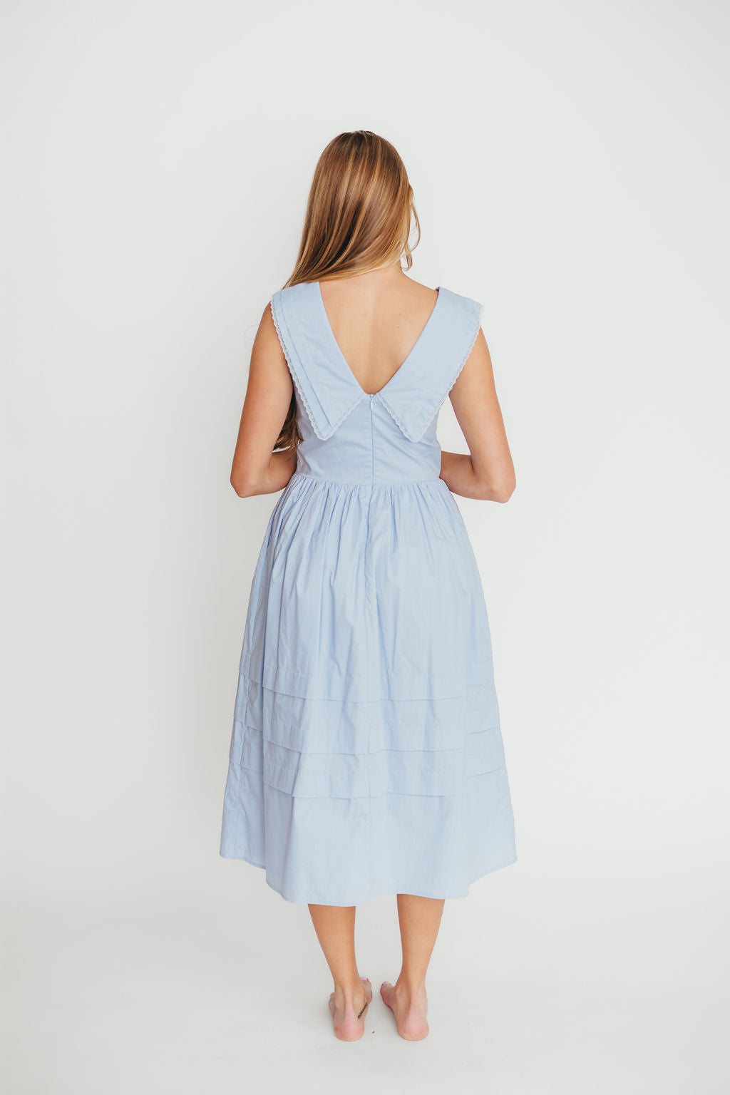 Sailor 100% Cotton Collared Midi Dress in Blue