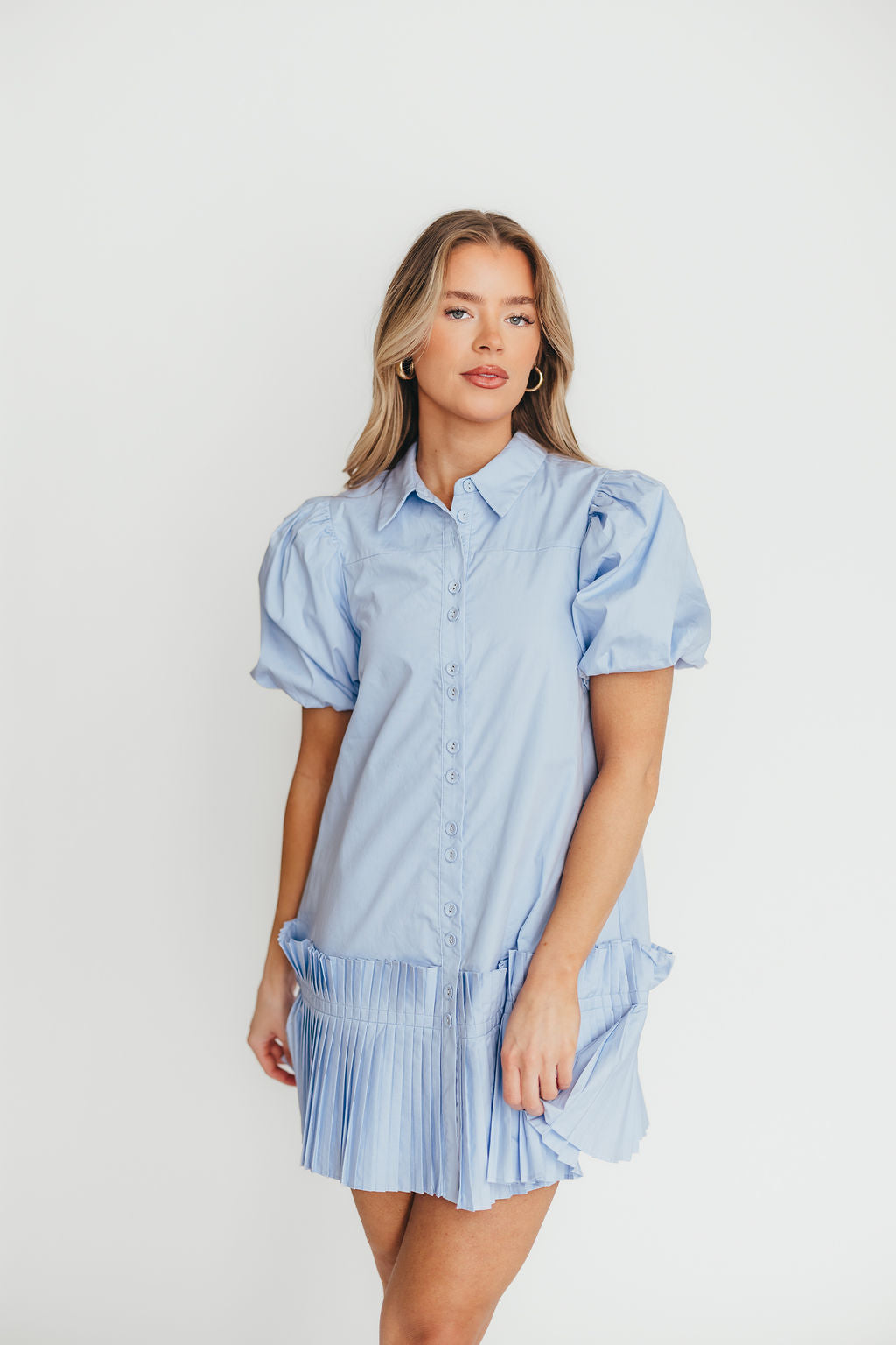 Alicia Pleated Hem Mini Dress in Powder Blue *Final-Sale*
