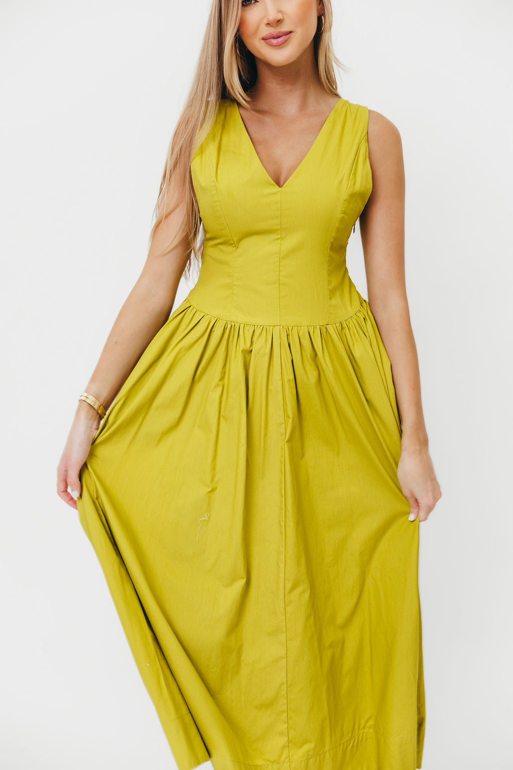 Cece 100% Cotton Bow Detail Woven Maxi Dress in Lemon Grass *Final-Sale*