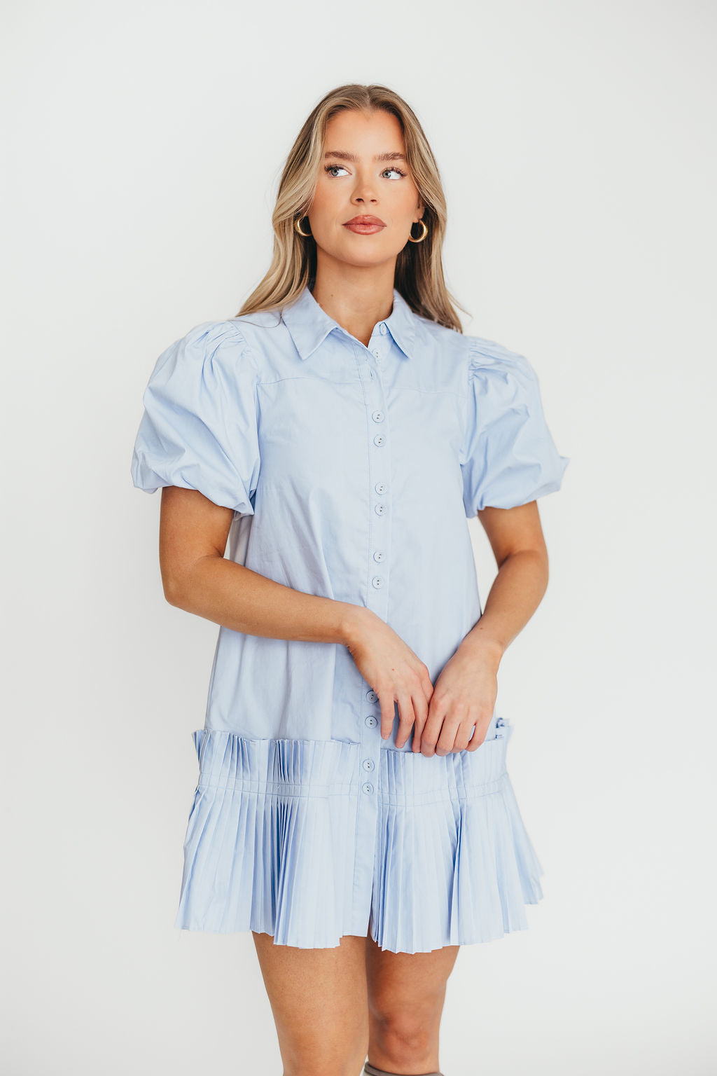 Alicia Pleated Hem Mini Dress in Powder Blue *Final-Sale*