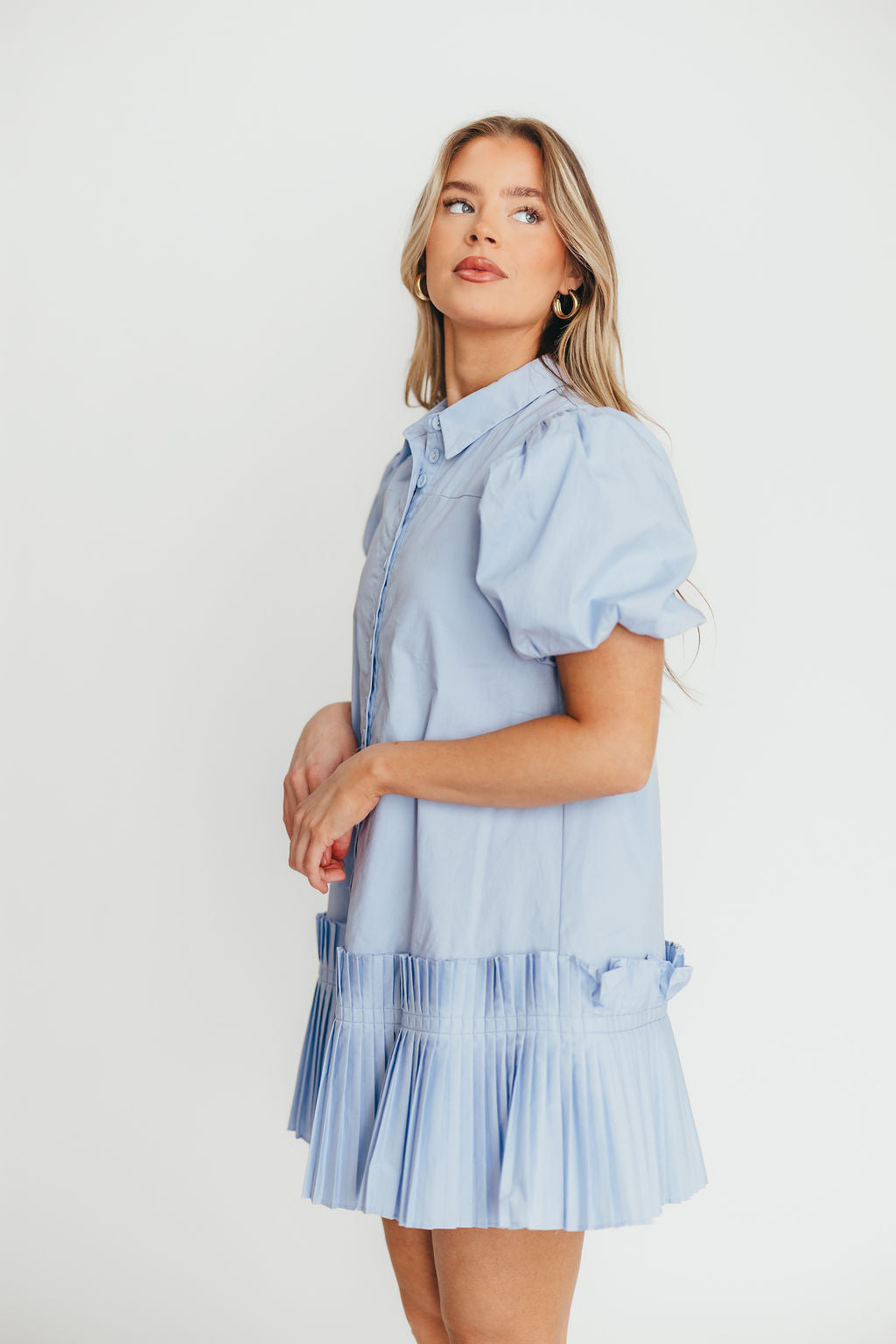 Alicia Pleated Hem Mini Dress in Powder Blue *Final-Sale*