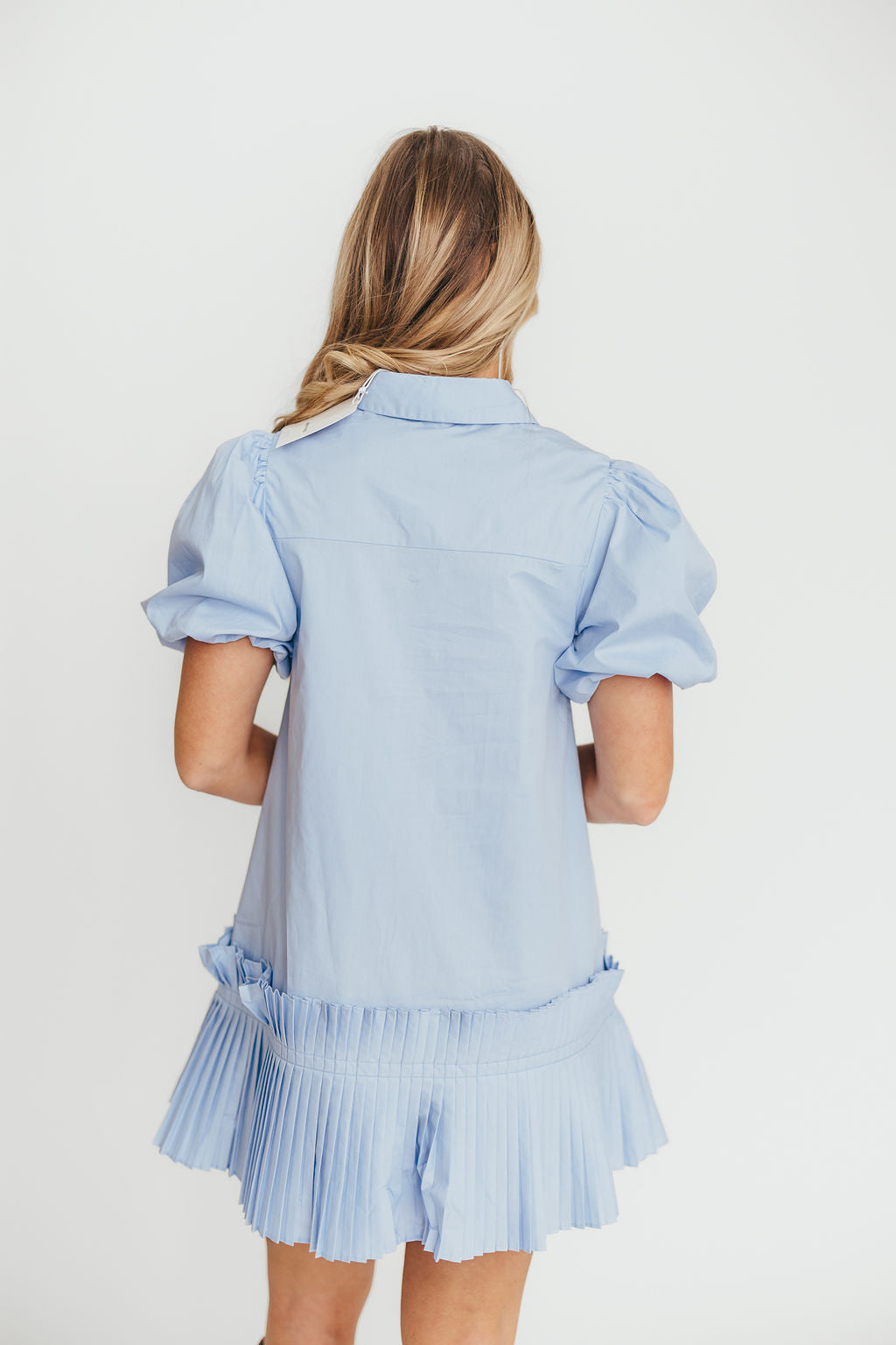 Alicia Pleated Hem Mini Dress in Powder Blue *Final-Sale*
