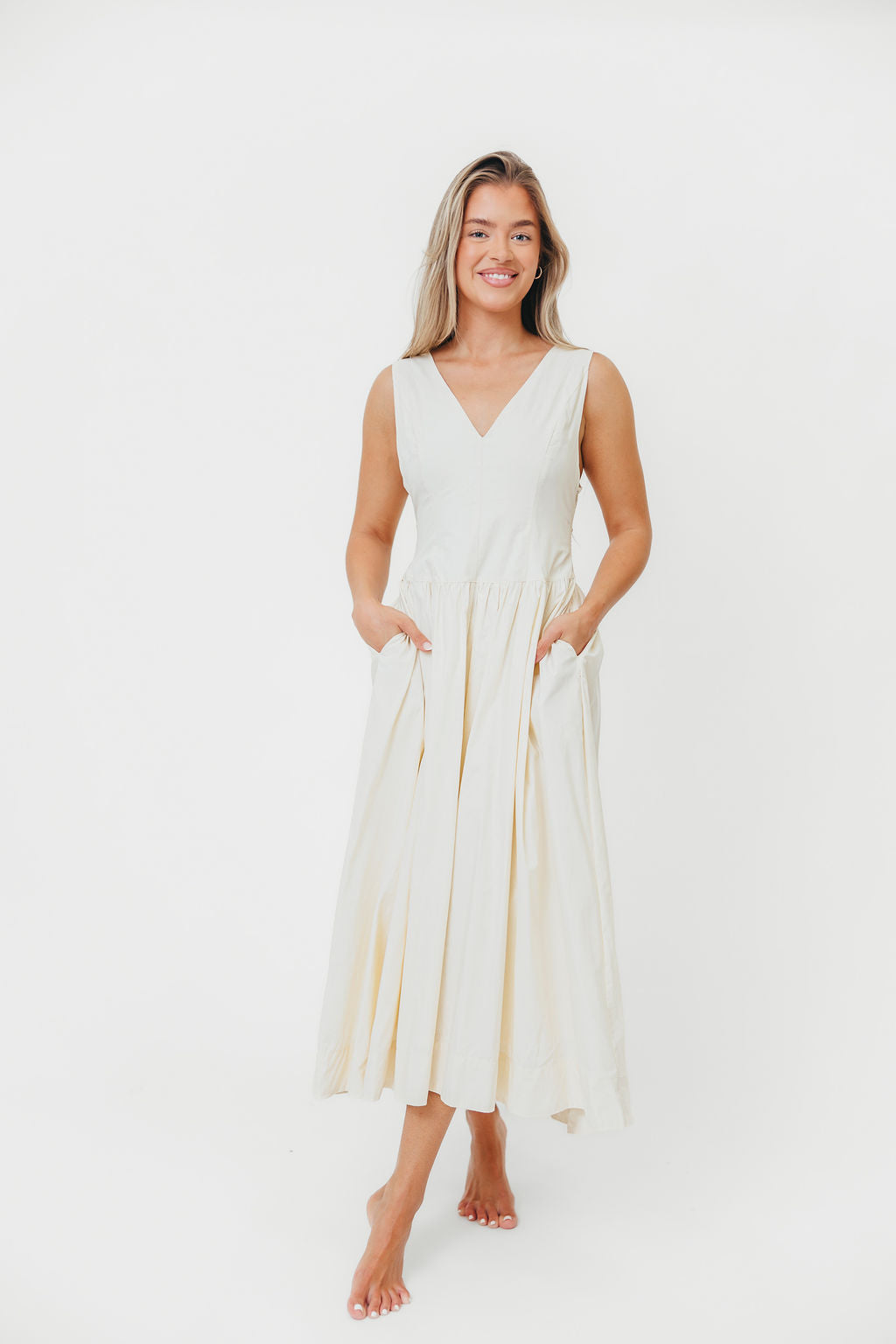 Cece 100% Cotton Bow Detail Woven Maxi Dress in Off-White