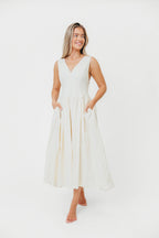 Cece 100% Cotton Bow Detail Woven Maxi Dress in Off-White