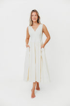 Cece 100% Cotton Bow Detail Woven Maxi Dress in Off-White