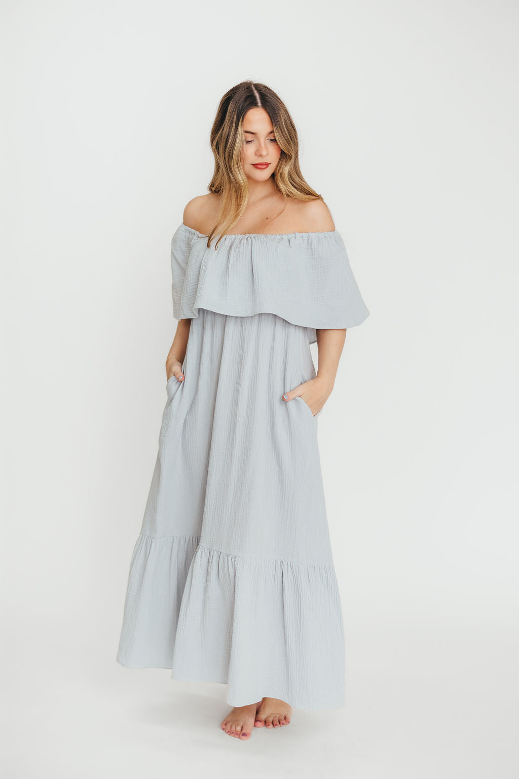Josie 100% Cotton Maxi Dress in Cloud - Bump & Nursing Friendly