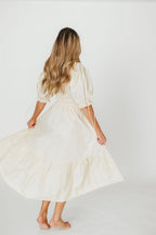 Crissy 100% Cotton Ruched Midi Dress in Cream - Bump Friendly