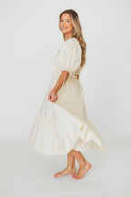 Crissy 100% Cotton Ruched Midi Dress in Cream - Bump Friendly