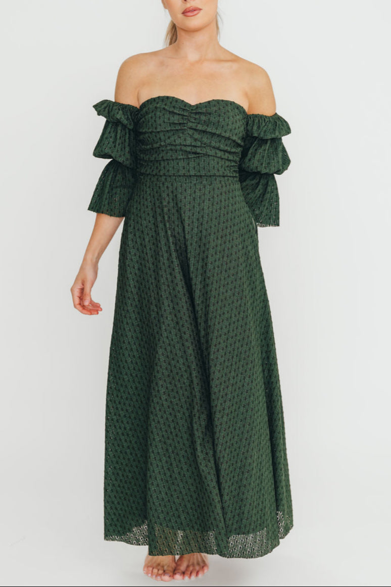 Corrine Tiered Sleeve Maxi Dress with Pockets in Hunter Green - Bump Friendly
