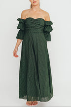 Corrine Tiered Sleeve Maxi Dress with Pockets in Hunter Green - Bump Friendly