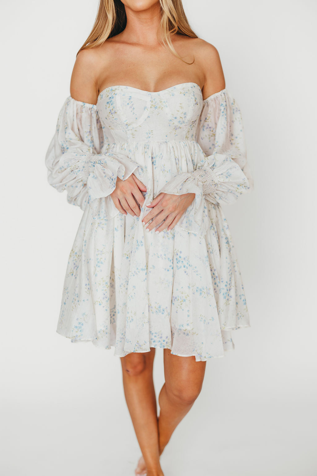 Kennedy Floral Mini Dress in Blue- Bump Friendly *Final-Sale*