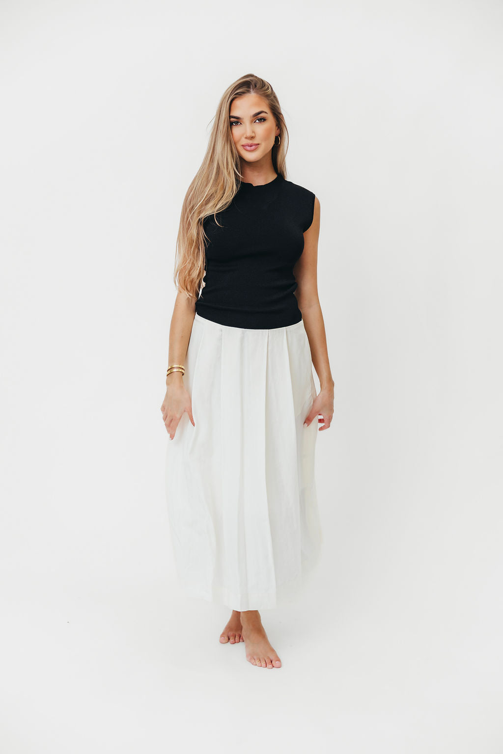 The Cairo Midi Dress in Black/Cream *Final-Sale*