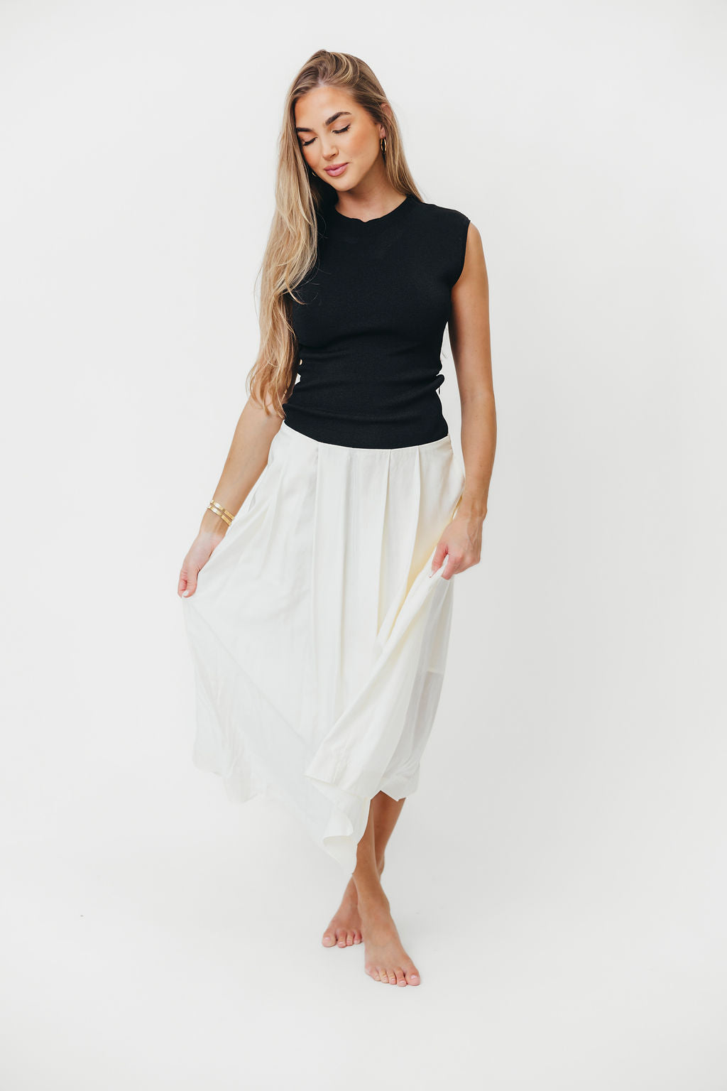 The Cairo Midi Dress in Black/Cream *Final-Sale*