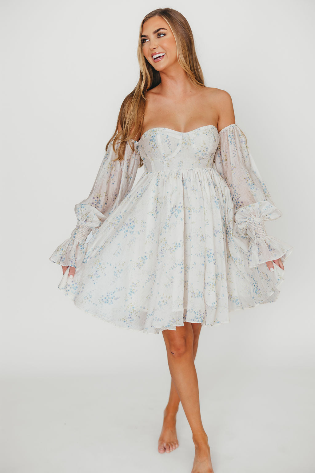 Kennedy Floral Mini Dress in Blue- Bump Friendly *Final-Sale*